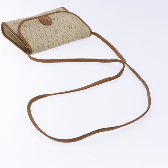 Christian Dior Honeycomb Canvas Shoulder Bag PVC Beige Gold Auth sw1104