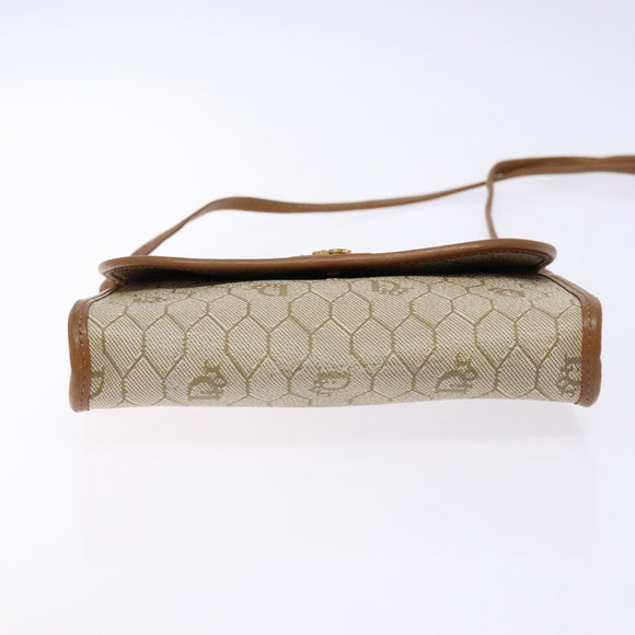 Christian Dior Honeycomb Canvas Shoulder Bag PVC Beige Gold Auth sw1104