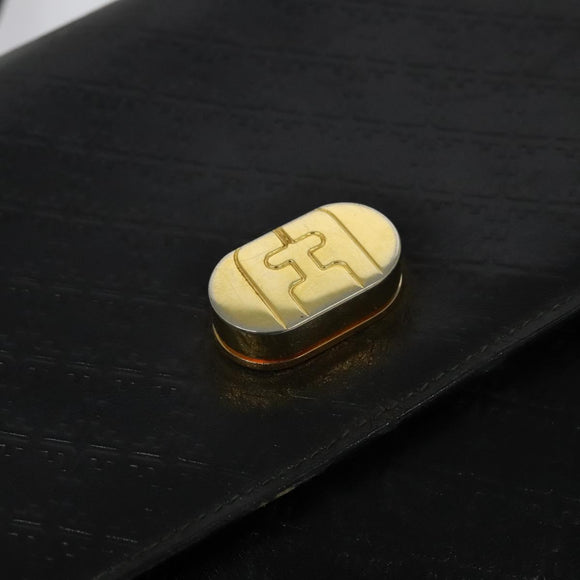 Salvatore Ferragamo Shoulder Bag Leather Black Gold Auth sw1109