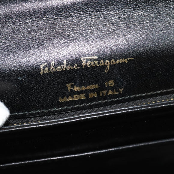 Salvatore Ferragamo Shoulder Bag Leather Black Gold Auth sw1109