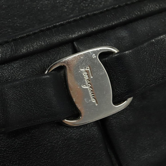 Salvatore Ferragamo Hand Bag Leather Black Silver Auth sw1115