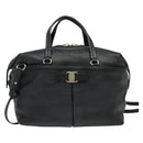 Salvatore Ferragamo Hand Bag Leather Black Silver Auth sw1115-13