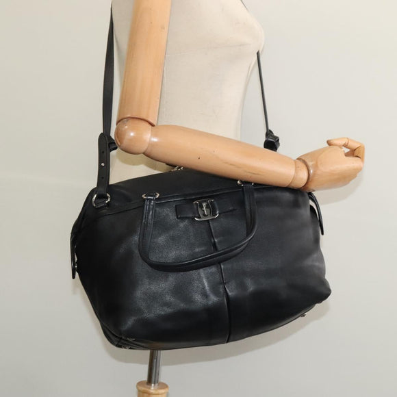 Salvatore Ferragamo Hand Bag Leather Black Silver Auth sw1115