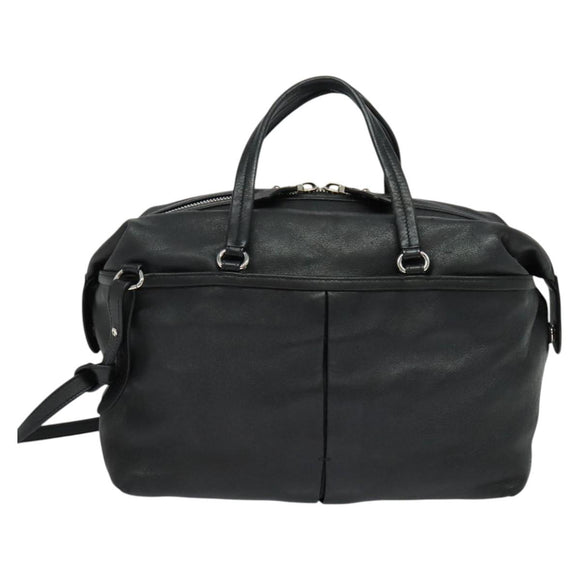 Salvatore Ferragamo Hand Bag Leather Black Silver Auth sw1115