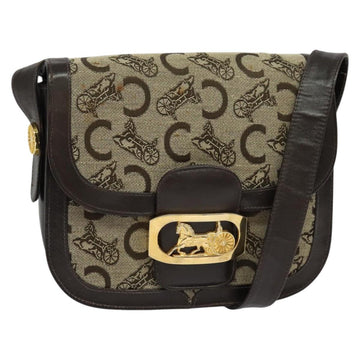 CELINE C Sulky Shoulder Bag Canvas Beige Gold Auth sw1120
