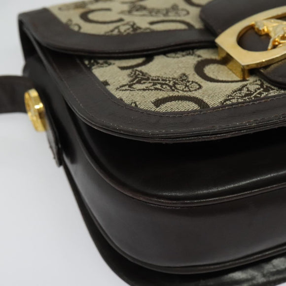 CELINE C Sulky Shoulder Bag Canvas Beige Gold Auth sw1120