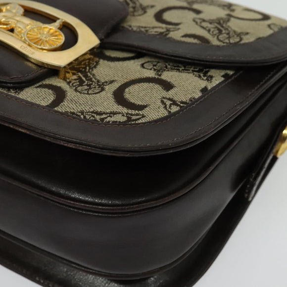 CELINE C Sulky Shoulder Bag Canvas Beige Gold Auth sw1120