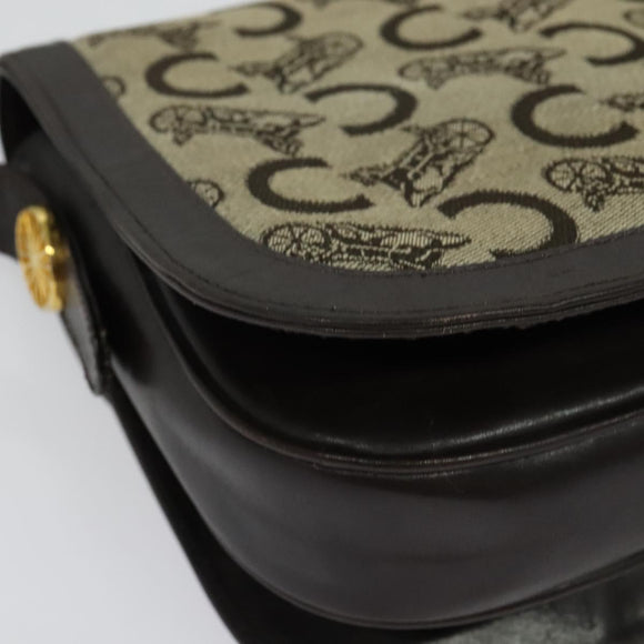 CELINE C Sulky Shoulder Bag Canvas Beige Gold Auth sw1120