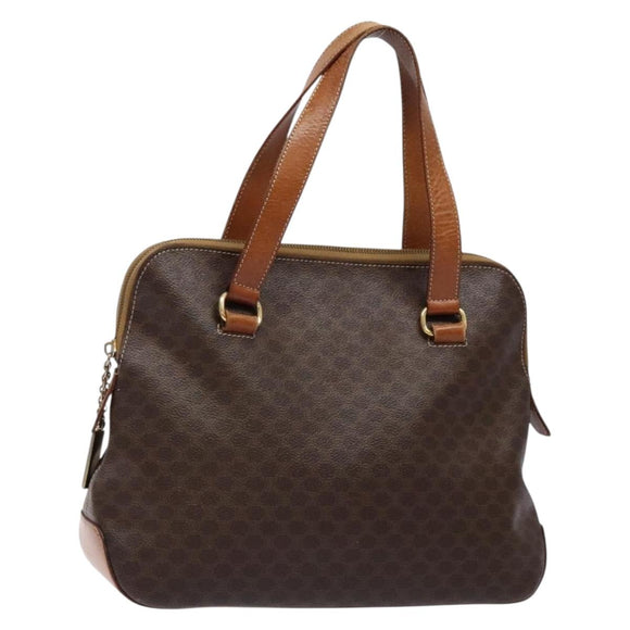 CELINE Macadam Canvas Hand Bag PVC Leather Brown Gold Auth sw1125