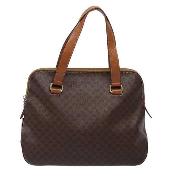CELINE Macadam Canvas Hand Bag PVC Leather Brown Gold Auth sw1125