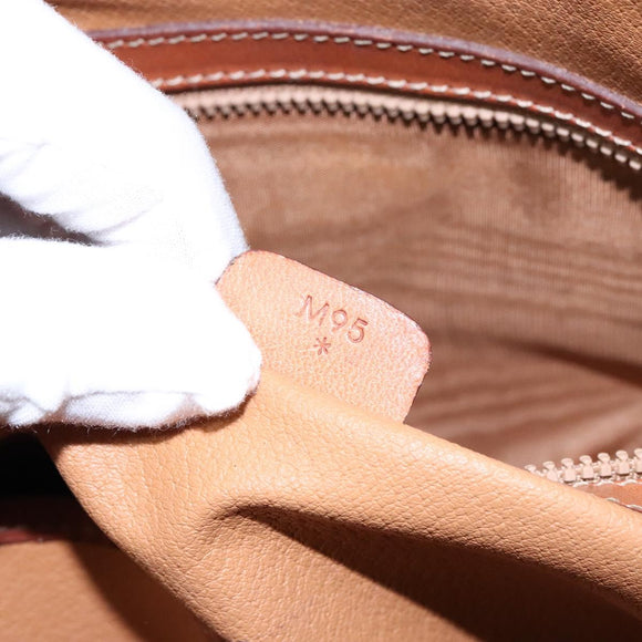 CELINE Macadam Canvas Hand Bag PVC Leather Brown Gold Auth sw1125