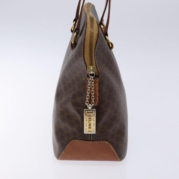 CELINE Macadam Canvas Hand Bag PVC Leather Brown Gold Auth sw1125