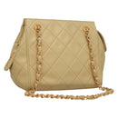 CHANEL Matelasse Chain Shoulder Bag Lamb Skin Beige Gold CC Auth sw1131-1