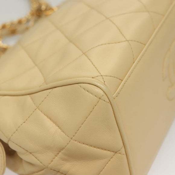 CHANEL Matelasse Chain Shoulder Bag Lamb Skin Beige Gold CC Auth sw1131
