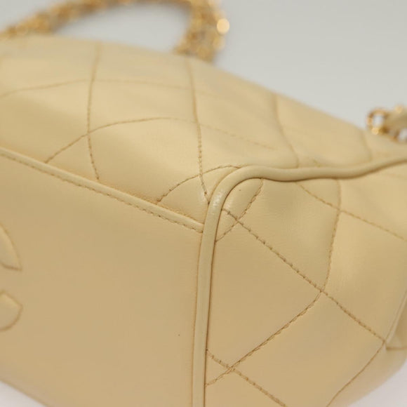 CHANEL Matelasse Chain Shoulder Bag Lamb Skin Beige Gold CC Auth sw1131