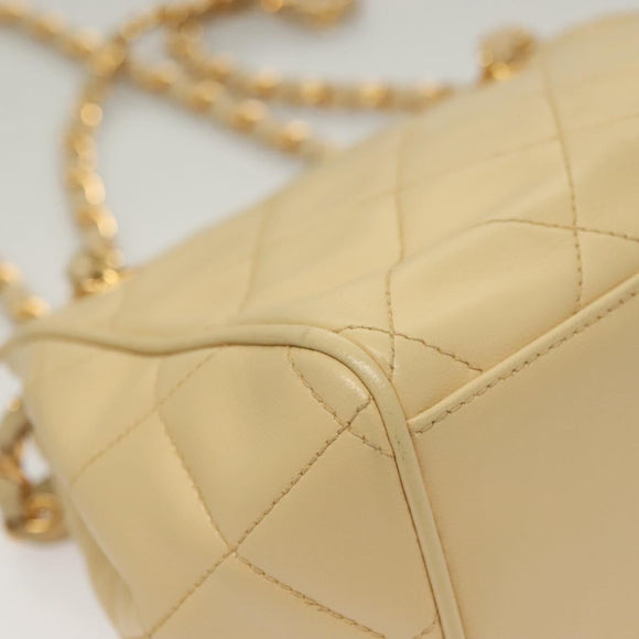 CHANEL Matelasse Chain Shoulder Bag Lamb Skin Beige Gold CC Auth sw1131