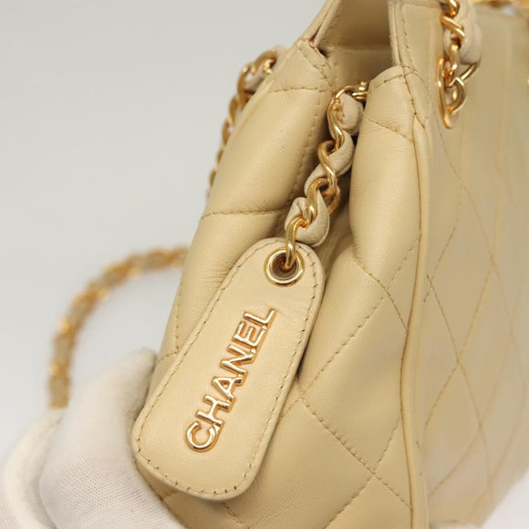 CHANEL Matelasse Chain Shoulder Bag Lamb Skin Beige Gold CC Auth sw1131