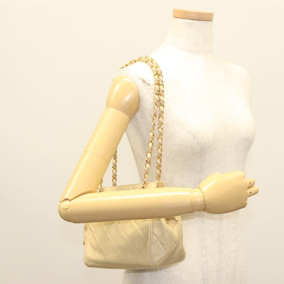 CHANEL Matelasse Chain Shoulder Bag Lamb Skin Beige Gold CC Auth sw1131