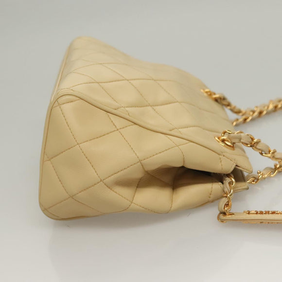 CHANEL Matelasse Chain Shoulder Bag Lamb Skin Beige Gold CC Auth sw1131