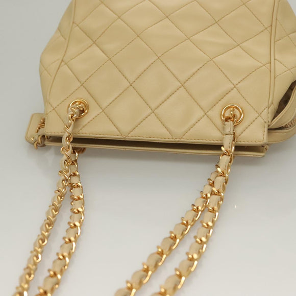 CHANEL Matelasse Chain Shoulder Bag Lamb Skin Beige Gold CC Auth sw1131