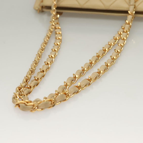 CHANEL Matelasse Chain Shoulder Bag Lamb Skin Beige Gold CC Auth sw1131