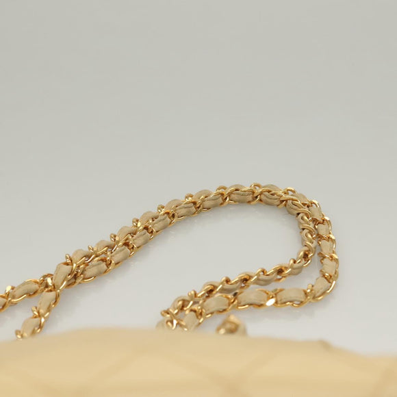 CHANEL Matelasse Chain Shoulder Bag Lamb Skin Beige Gold CC Auth sw1131