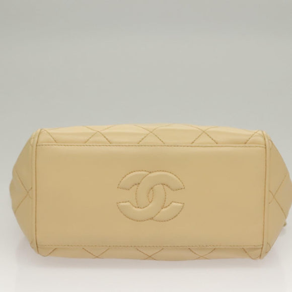 CHANEL Matelasse Chain Shoulder Bag Lamb Skin Beige Gold CC Auth sw1131