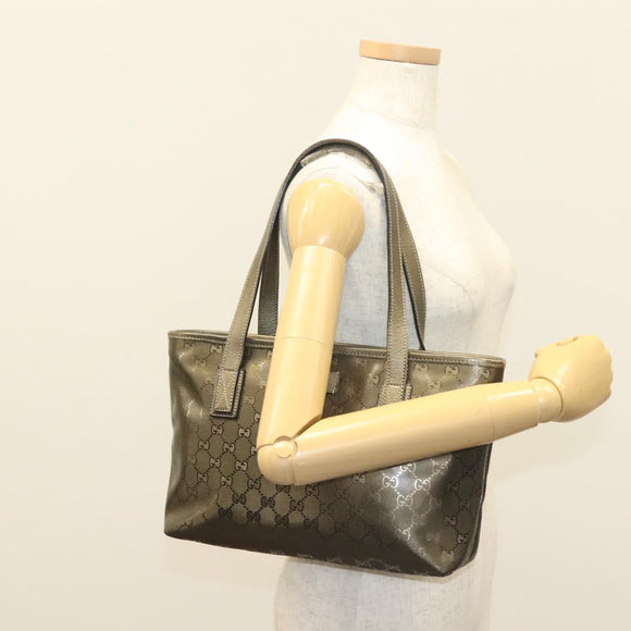 GUCCI GG Implementation Tote Bag PVC Khaki Silber 211138 Auth sw1132