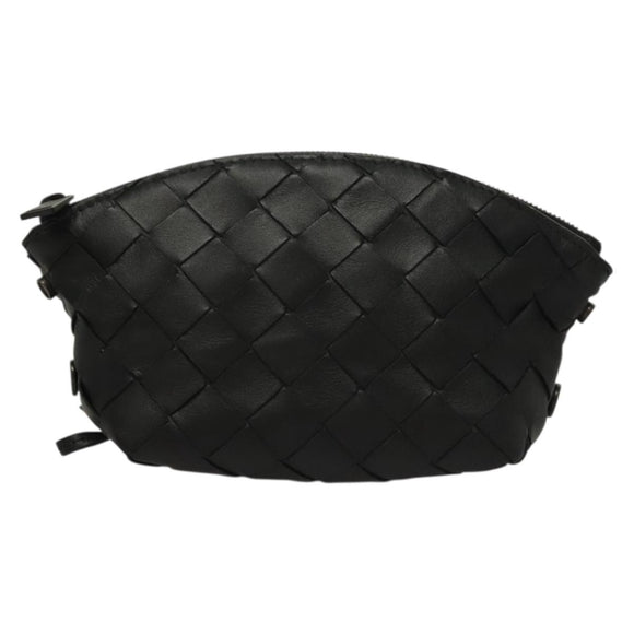 BOTTEGA VENETA INTRECCIATO Pouch Leather Black Auth sw1135