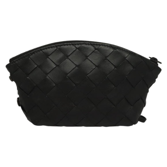 BOTTEGA VENETA INTRECCIATO Pouch Leather Black Auth sw1135