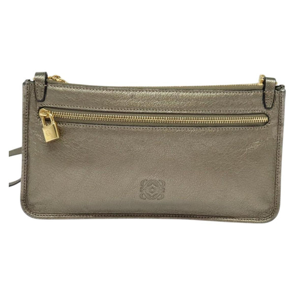 LOEWE Shoulder Pouch Leather Gold Auth sw1137