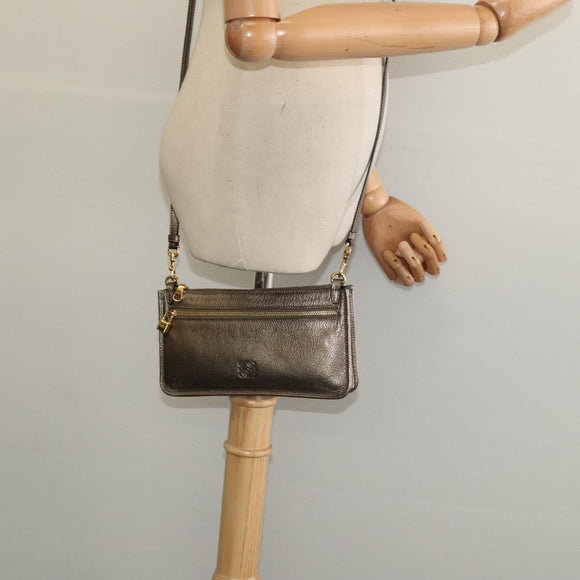 LOEWE Shoulder Pouch Leather Gold Auth sw1137