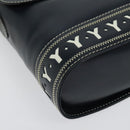 SAINT LAURENT Y Cut Shoulder Bag Leather Navy Gold Auth sw1140V-8