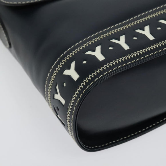 SAINT LAURENT Y Cut Shoulder Bag Leather Navy Gold Auth sw1140V