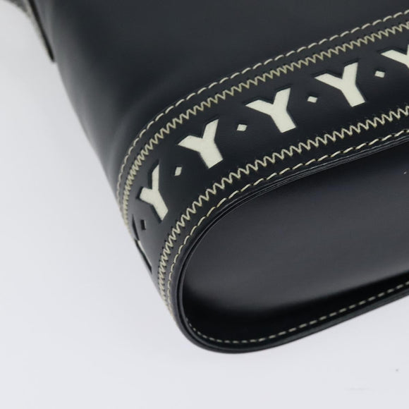 SAINT LAURENT Y Cut Shoulder Bag Leather Navy Gold Auth sw1140V