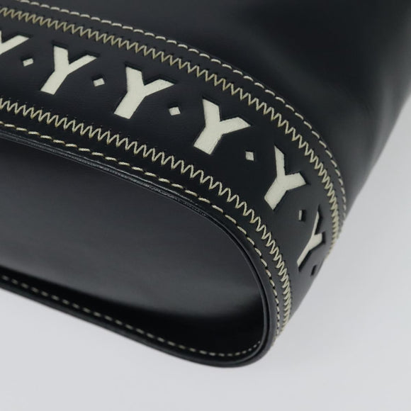 SAINT LAURENT Y Cut Shoulder Bag Leather Navy Gold Auth sw1140V