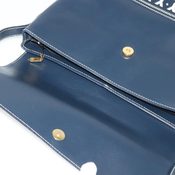 SAINT LAURENT Y Cut Shoulder Bag Leather Navy Gold Auth sw1140V