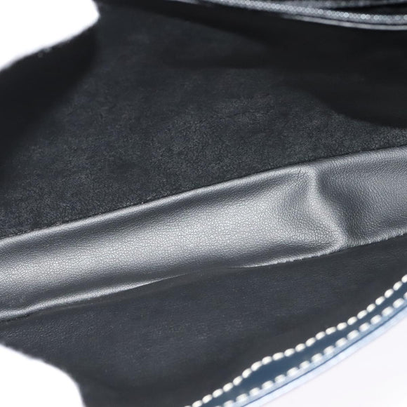 SAINT LAURENT Y Cut Shoulder Bag Leather Navy Gold Auth sw1140V