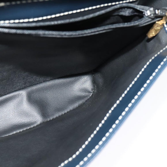 SAINT LAURENT Y Cut Shoulder Bag Leather Navy Gold Auth sw1140V