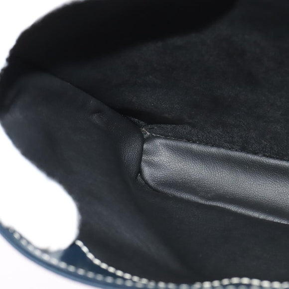 SAINT LAURENT Y Cut Shoulder Bag Leather Navy Gold Auth sw1140V