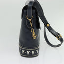 SAINT LAURENT Y Cut Shoulder Bag Leather Navy Gold Auth sw1140V-3