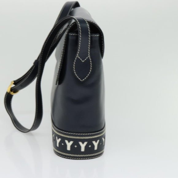 SAINT LAURENT Y Cut Shoulder Bag Leather Navy Gold Auth sw1140V