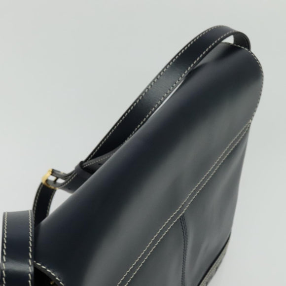 SAINT LAURENT Y Cut Shoulder Bag Leather Navy Gold Auth sw1140V