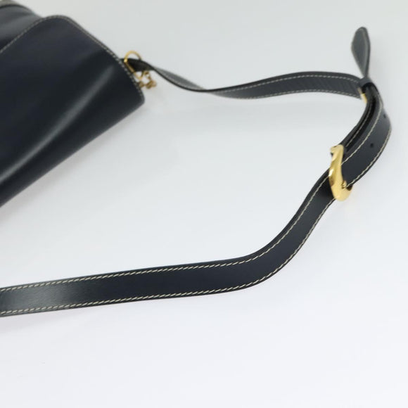 SAINT LAURENT Y Cut Shoulder Bag Leather Navy Gold Auth sw1140V