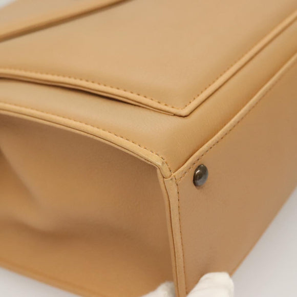 CHANEL Chain Tote Bag Leather Beige CC Auth sw1141