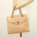 CHANEL Chain Tote Bag Leather Beige CC Auth sw1141-23