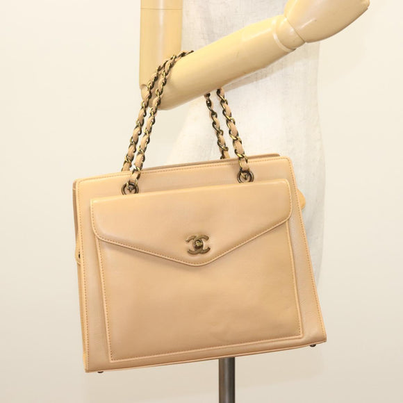 CHANEL Chain Tote Bag Leder Beige CC Auth sw1141