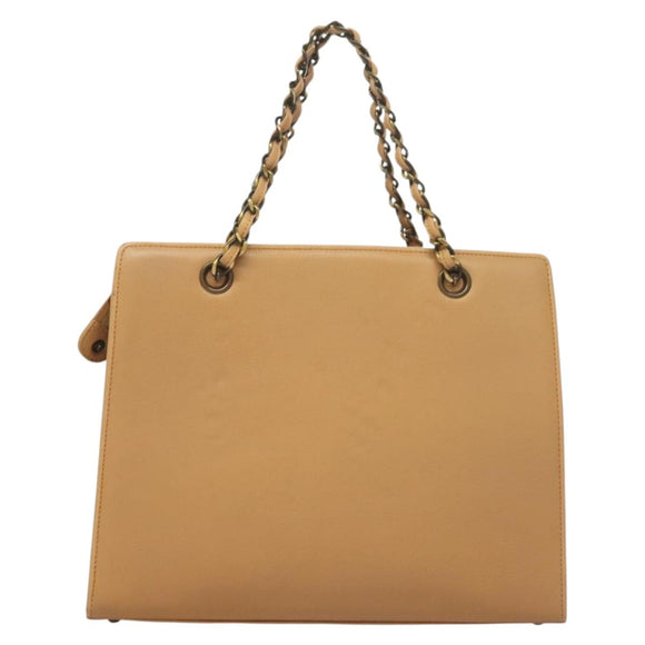 CHANEL Chain Tote Bag Leder Beige CC Auth sw1141