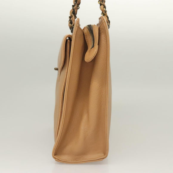 CHANEL Chain Tote Bag Leather Beige CC Auth sw1141