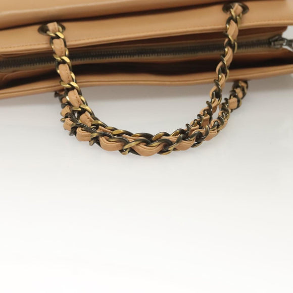 CHANEL Chain Tote Bag Leather Beige CC Auth sw1141